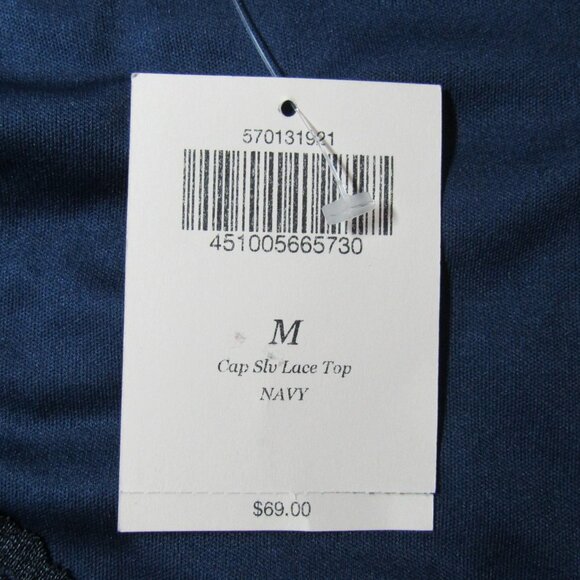 Boston Proper Navy Blue Lace Cap Sleeve V-Neck Top Womens Size M Lined New Tag - Picture 7 of 11